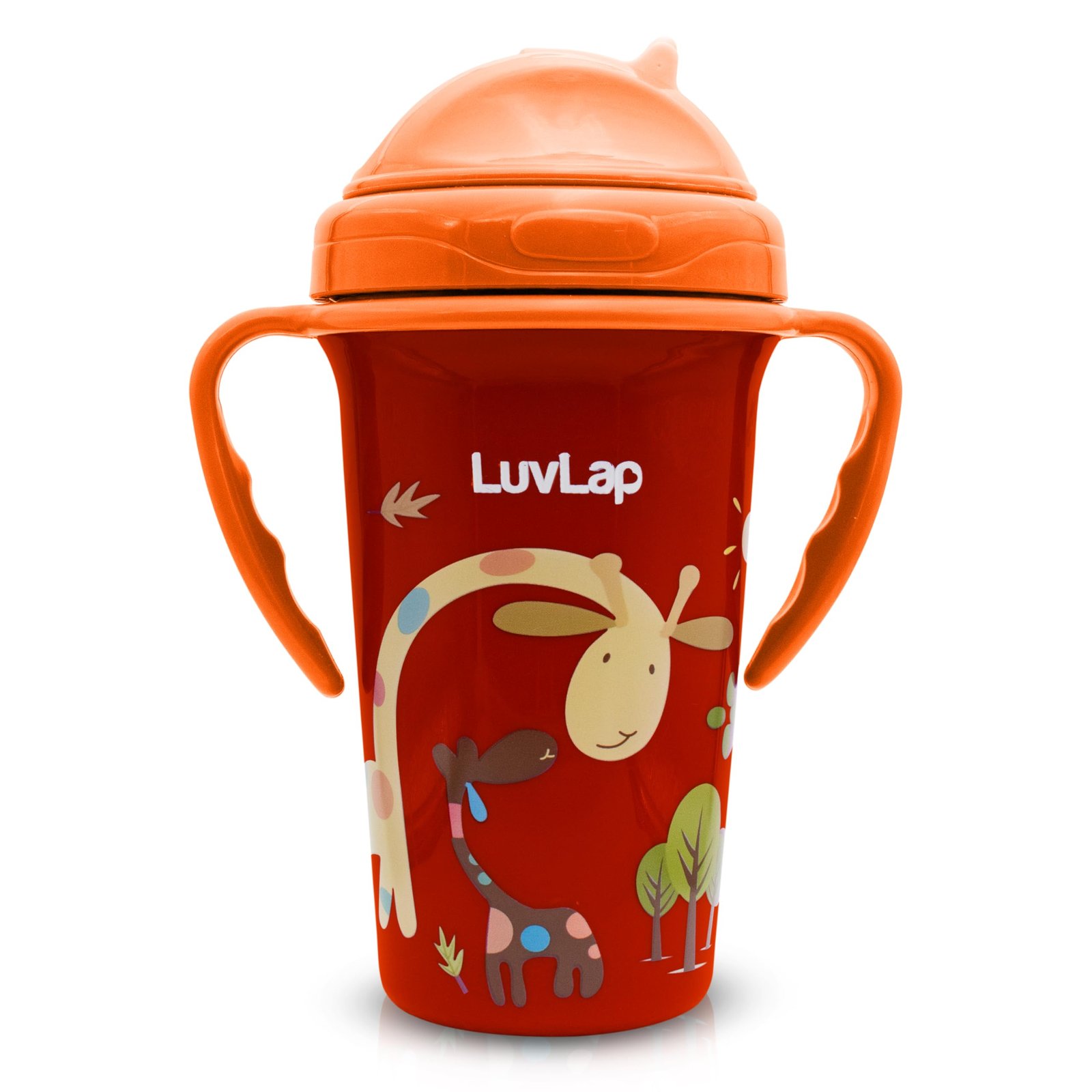 LuvLap Tiny Giffy Sipper 300ml, Anti-Spill Sippy Cup with Soft Silicone Straw BPA Free, Dual Handle, Lightweight & Easy Grip, 1 Year+ (Orange)