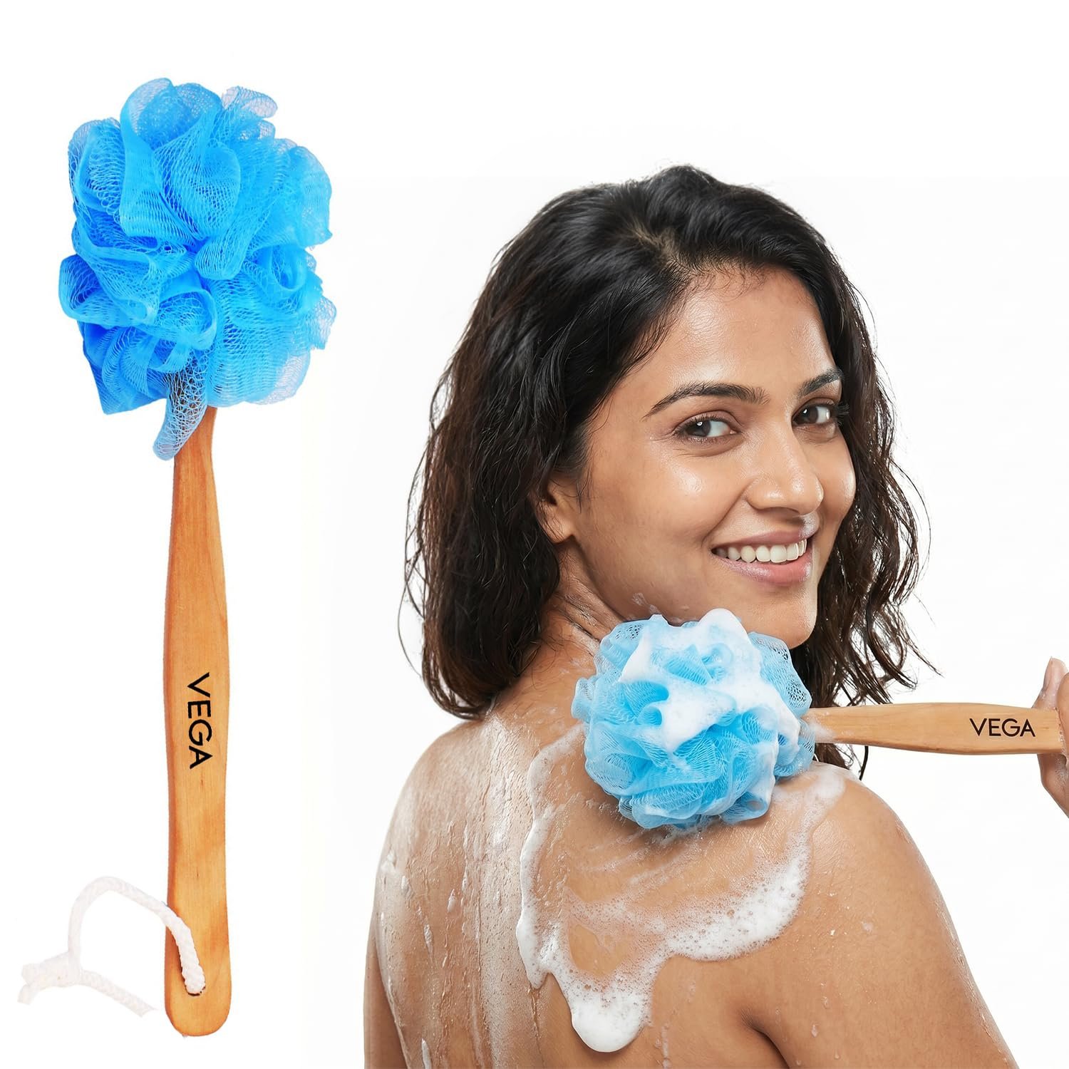 Vega Wooden Handle Body Brush for Bath, Exfoliating Scrubber for Men & Women, Shower Tool for Deep Cleansing, Dead Skin Removal, Back Cleaning, Improves Blood Circulation & Skin Care Routine (BA-1/6)