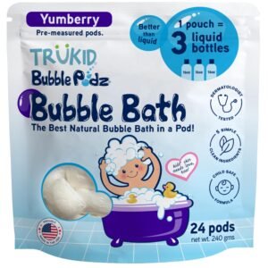 TruKid Bubble Podz, 24-Count, Yumberry – Kids Bubble Bath for Sensitive Skin – Bath Bubbles in Water Soluble Pods – Pediatrician and Dermatologist Tested – Natural Toddler Bubble Bath