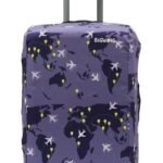 BIGWING Protective Cover in Polyester Fabric with Map Print for | 28 inch 75 cm Large Size | Hard Luggage Trolley Bag Cover (Fits Only On Fiber – Plastic Trolley Bag) Purple Color