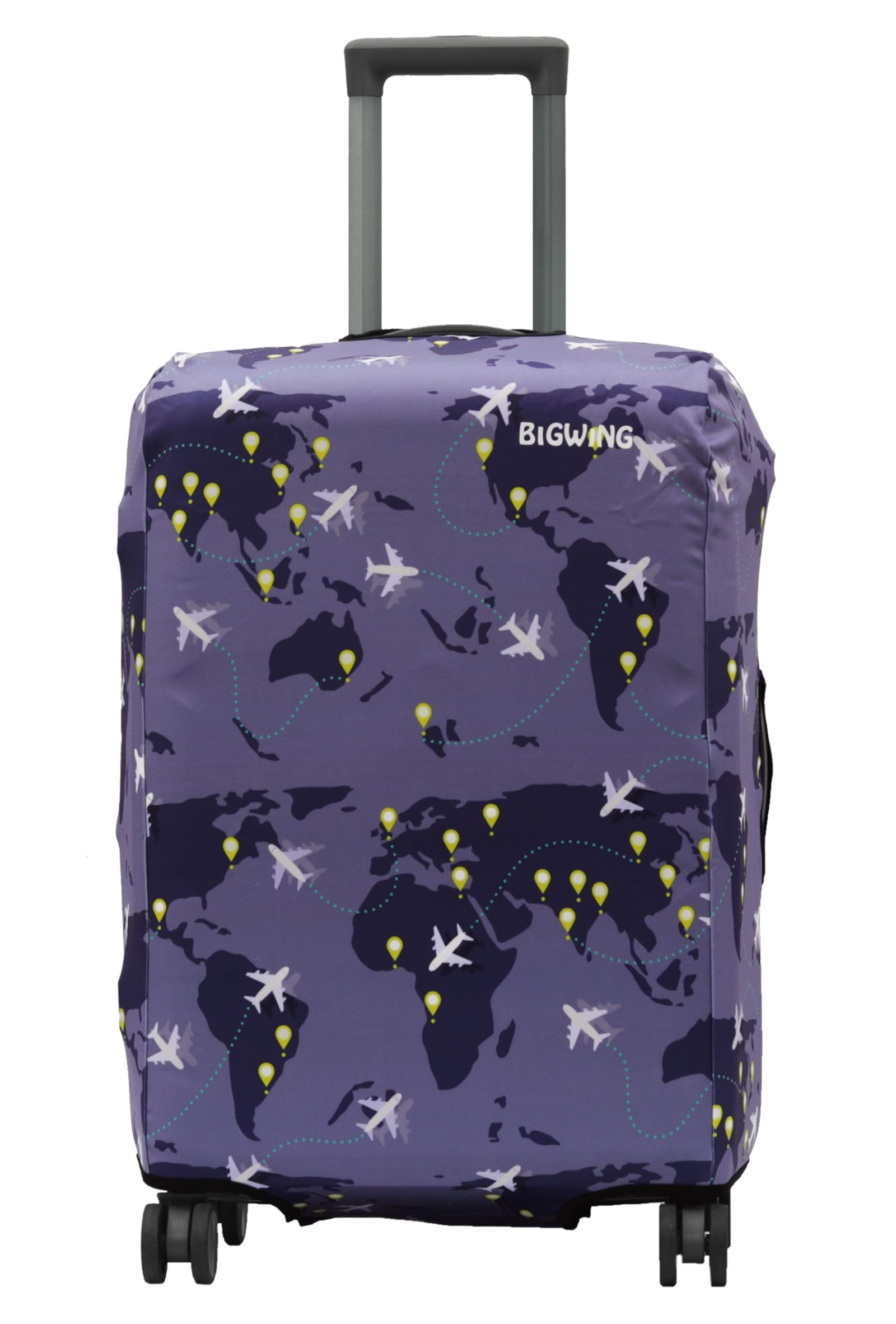 BIGWING Protective Cover in Polyester Fabric with Map Print for | 28 inch 75 cm Large Size | Hard Luggage Trolley Bag Cover (Fits Only On Fiber – Plastic Trolley Bag) Purple Color
