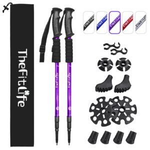 TheFitLife TheFitLife Nordic Walking Trekking Poles – 2 Packs with Antishock and Quick Lock System, Telescopic, Collapsible, Ultralight for Hiking, Camping, Mountaining, Backpacking, Walking, Trekking