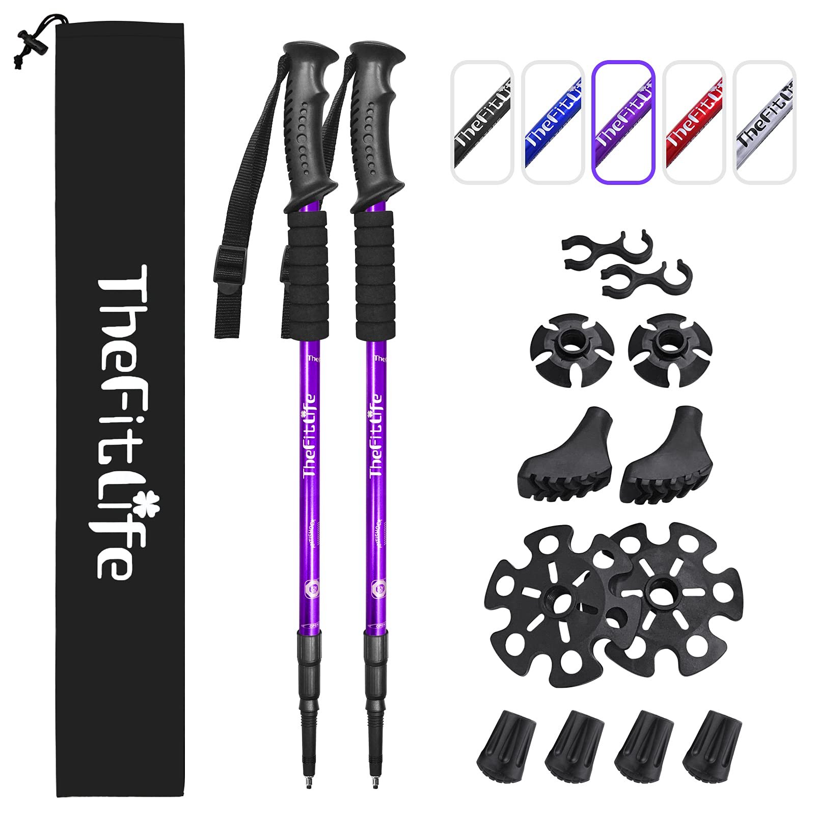 TheFitLife TheFitLife Nordic Walking Trekking Poles – 2 Packs with Antishock and Quick Lock System, Telescopic, Collapsible, Ultralight for Hiking, Camping, Mountaining, Backpacking, Walking, Trekking