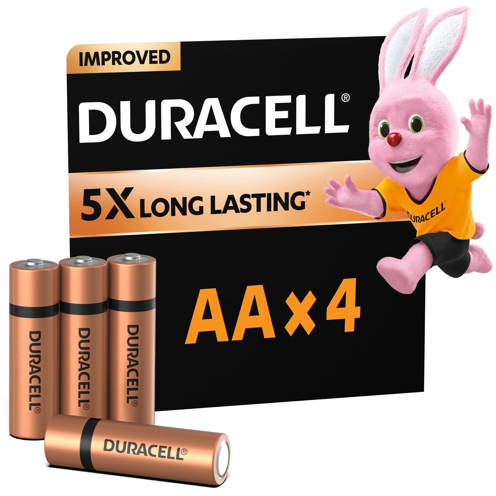 Duracell Alkaline AA Battery, Pack of 4, Everyday Devices, Clock, Remote, Toy