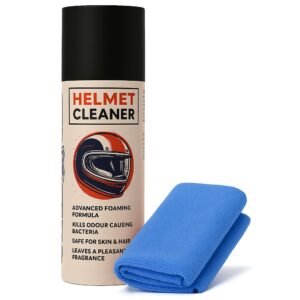 ShineXPro Helmet Cleaner & Microfiber Cloth, Anti-Bacterial Foaming Helmet Cleaning Spray, Safe for Hair & Skin – Helmet Interior Cleaner Removes Bad Odor, Helps Deep Clean with Inner Foam Formulation