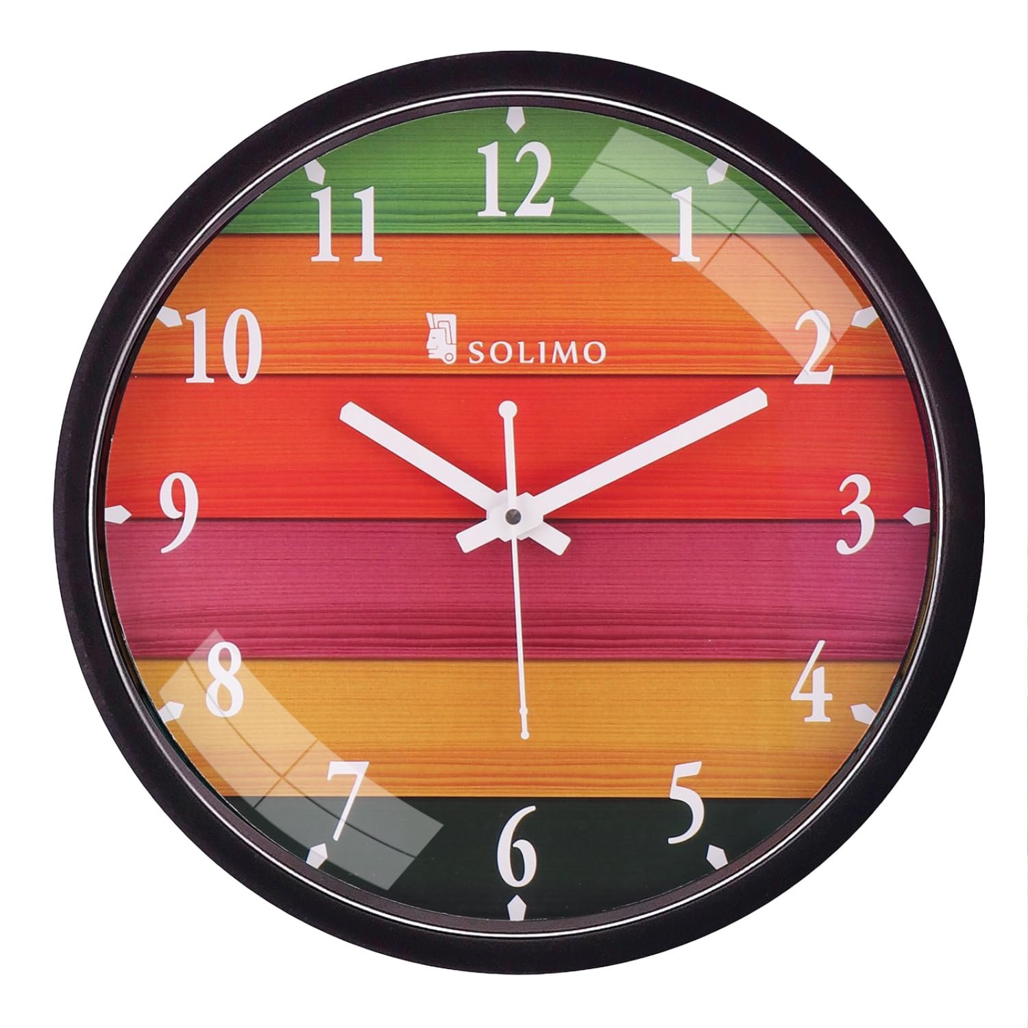 Amazon Brand – Solimo 12-inch Plastic & Glass Wall Clock – Different Strokes (Step Movement, Black Frame)