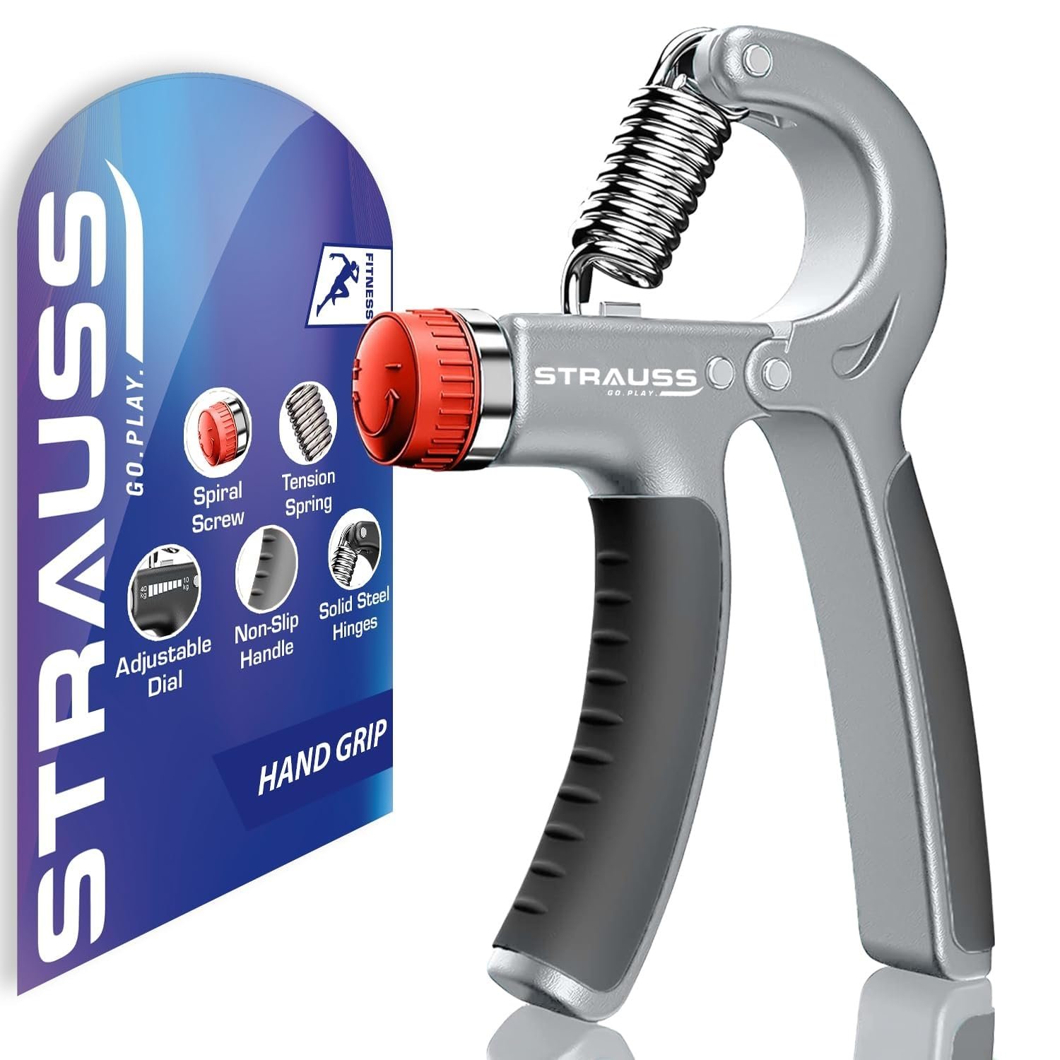 Strauss Adjustable Hand Grip | Adjustable Resistance (10KG – 40KG) | Hand Gripper for Home & Gym Workouts | Perfect for Finger & Forearm Hand Exercises for Men & Women (Black/Grey)