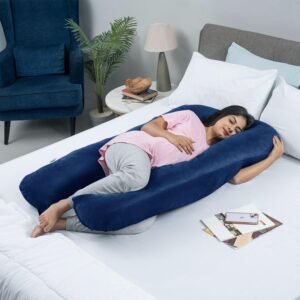 Wakefit Pregnancy Pillow | 6 Months Warranty | Velvet U-Shape Maternity Pillow for Pregnant Mothers, Pillow for Pregnant Women | Dark Blue