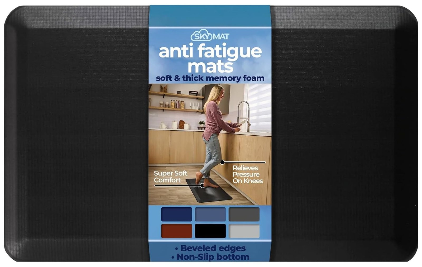 Sky Solutions Sky Pro Commercial, Heavy Traffic Non-Slip Anti Fatigue Comfort Ergonomically Engineered Mats (20x39x3/4 Inch, Midnight Black)
