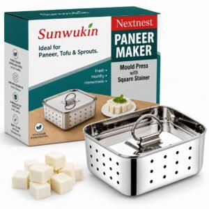 Sunwukin Large Stainless Steel Paneer Maker (500 ml) – Square Paneer Maker Mould Press with Lid | Rust Resistant Medium Paneer Strainer – Perfect for Fresh Paneer, Tofu & Sprouts