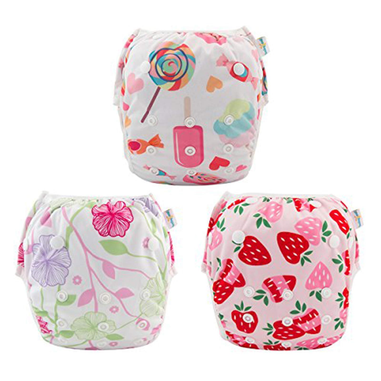 Babygoal Baby Girl and Boy Swim Diapers, Reusable Adjustable Washable One Size Fits 0-8M Baby Gifts and Swimming Lessons 3 Pack 3SD04-IN