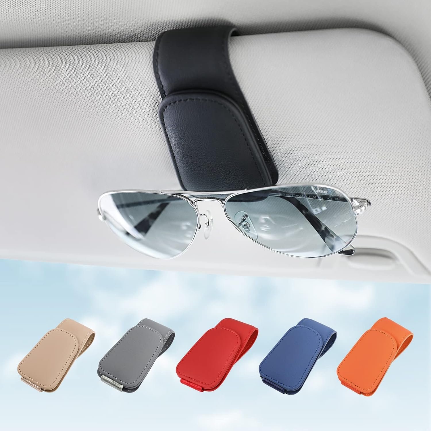 KanSmart Sunglass Holder for Car Sun Visor Magnetic Sunglasses Clip Leather