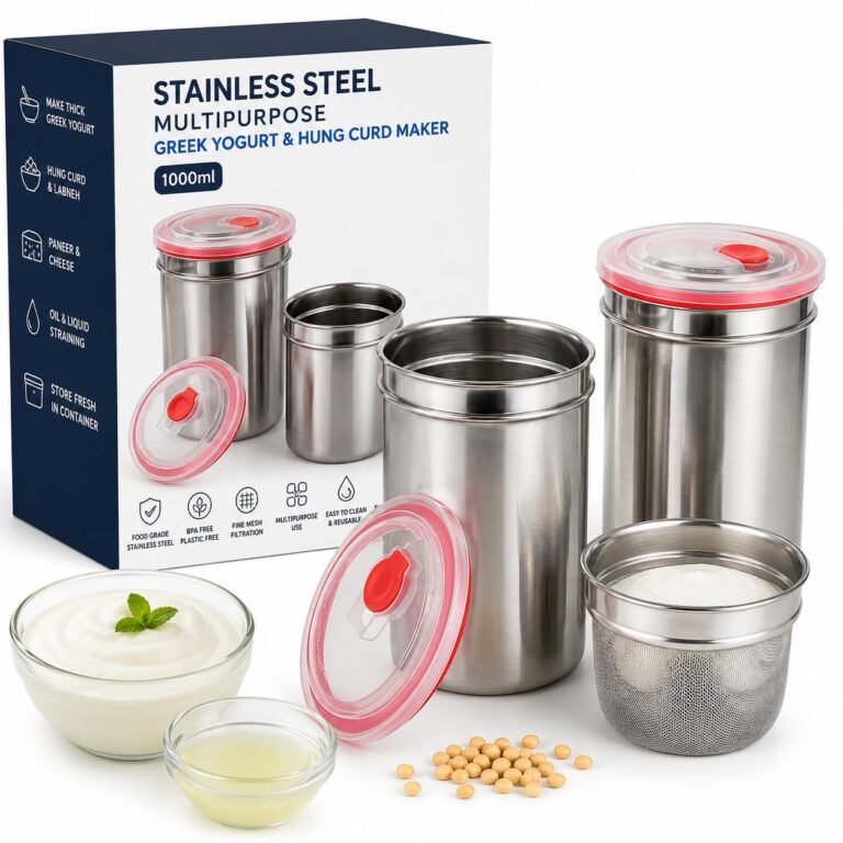Walfos Stainless Steel Multipurpose Greek Yogurt & Hung Curd Maker 1000ml | BPA-Free Steel Strainer with Storage Container | Fine Mesh Filter for Homemade Yogurt, Paneer & Cheese