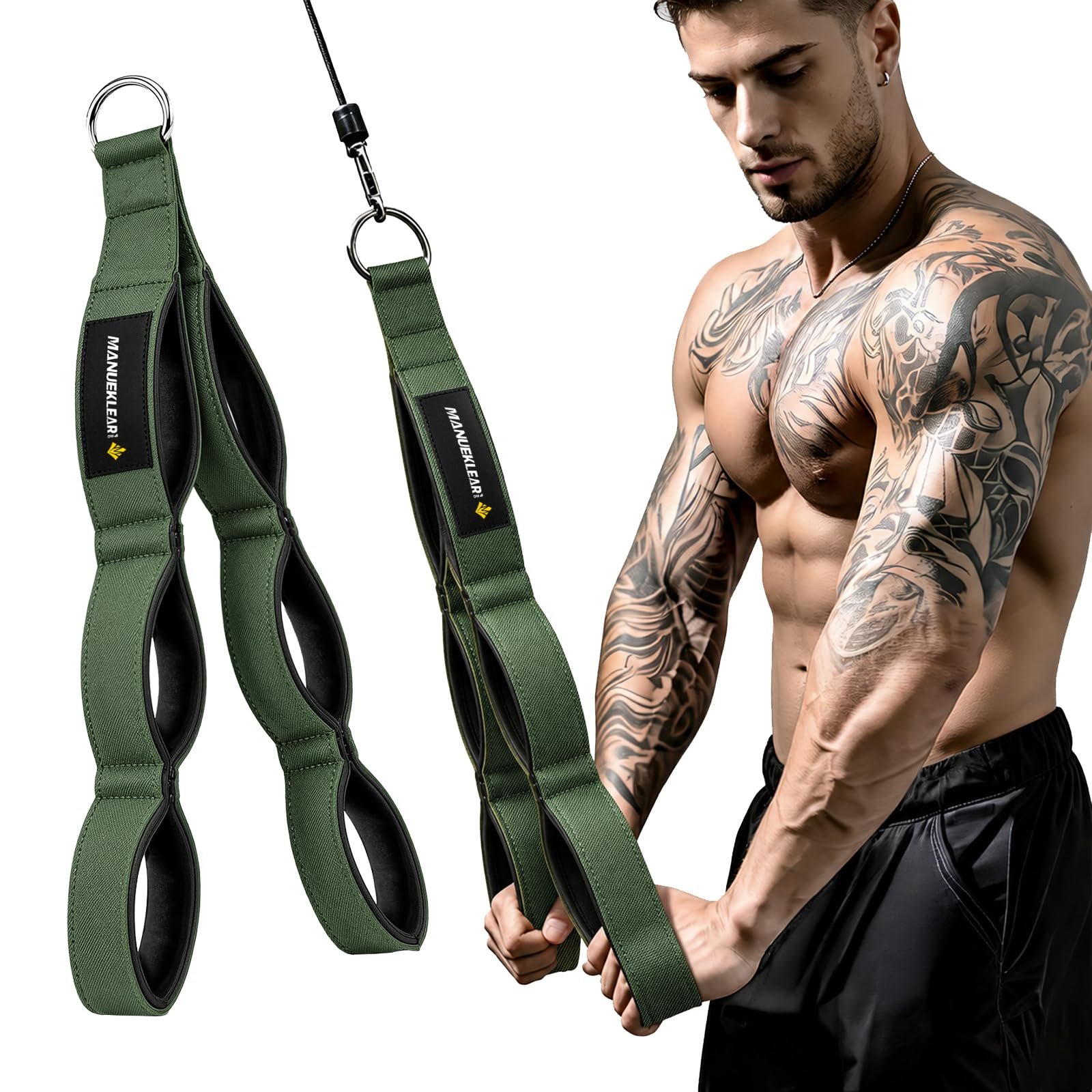 M MANUEKLEAR Tricep Rope Cable Attachment Handles, Greater Range of Motion, Tricep Pull Down Rope for Push Downs, Crunches, Facepulls for Professional Gym (Green)