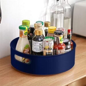 HomeWiz 360° Rotating Kitchen Organiser | Lazy Susan Smooth Turntable Organiser | Spice Rack Organizer | Cosmetic Holder Organizer | Multipurpose Use for Kitchen Counter, Dining Table | Dark Blue