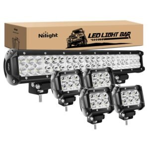 Nilight 20 inch 126W Combo Light bar 4Pcs 4 inch spot Light