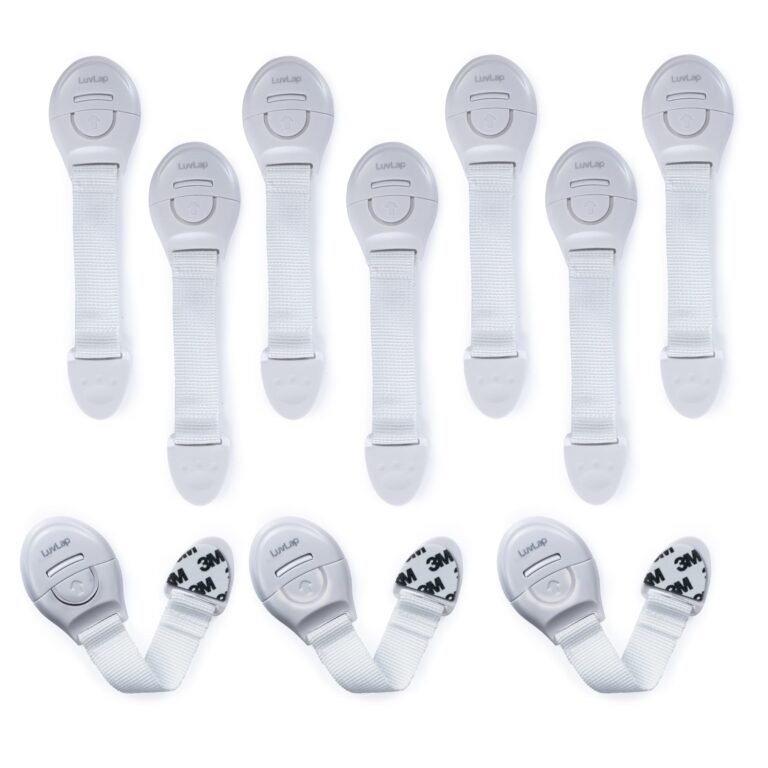 LuvLap Baby Safety Furniture Locks, Pack of 10, Adjustable and Flexible with 3M Adhesive, Safety Locks for Kids, Child Safety Locks for Drawers, Cabinets, Fridge, Cupboard (White)