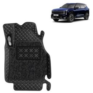 KINGSWAY Accessories Premium 7D Car Floor Mats Only Compatible with Kia Seltos Year 2026 Onwards All Model, Set of 3 Pcs, 100% Waterproof & Washable Luxury 7D Car Foot Mats, Classic Black