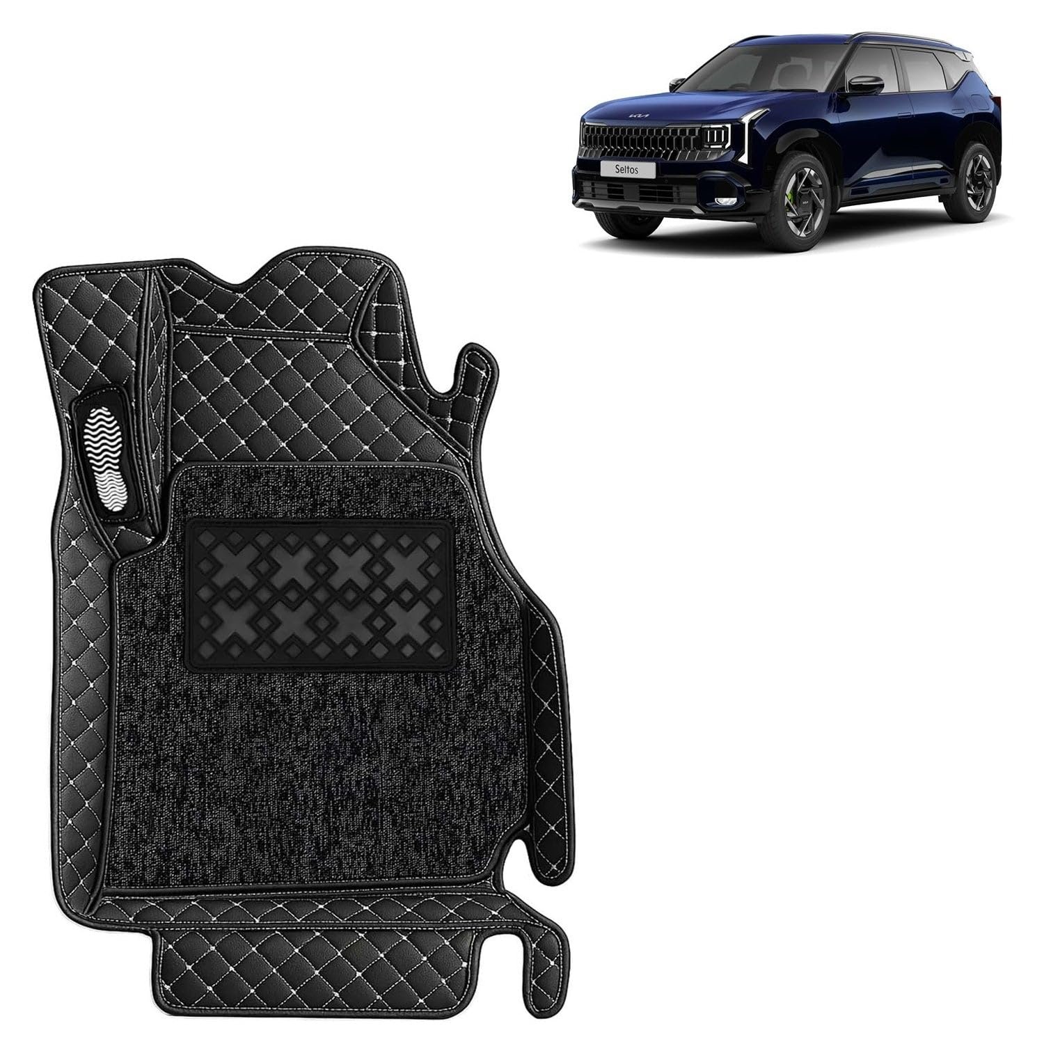 KINGSWAY Accessories Premium 7D Car Floor Mats Only Compatible with Kia Seltos Year 2026 Onwards All Model, Set of 3 Pcs, 100% Waterproof & Washable Luxury 7D Car Foot Mats, Classic Black