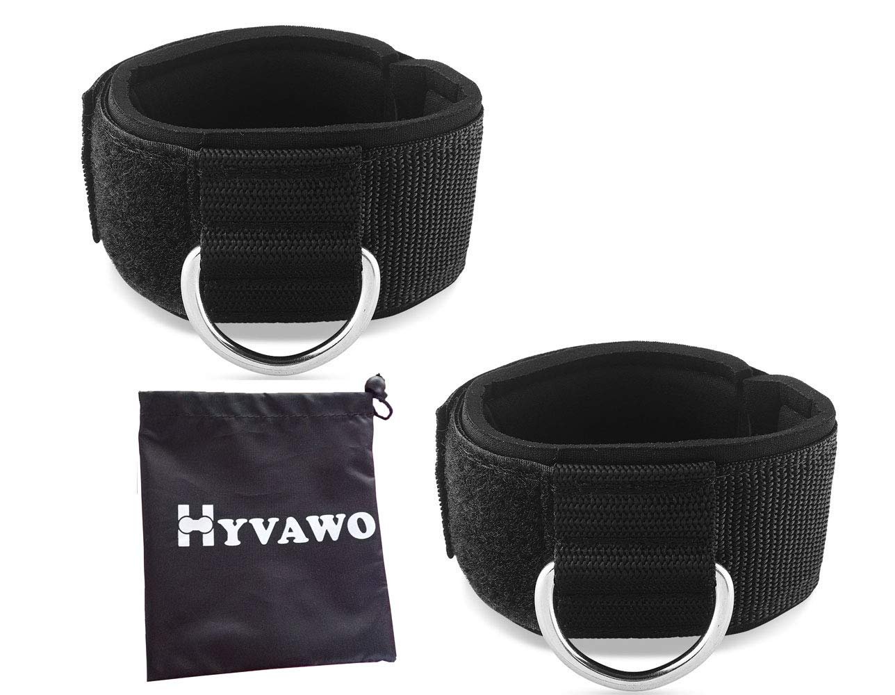 Pingmall Ankle Strap Neoprene Padded Fitness Wrist Cuff with D Ring High Strength Exercises Belt Gym Pulley Strap for Cable Machines (Black 2 Pack)