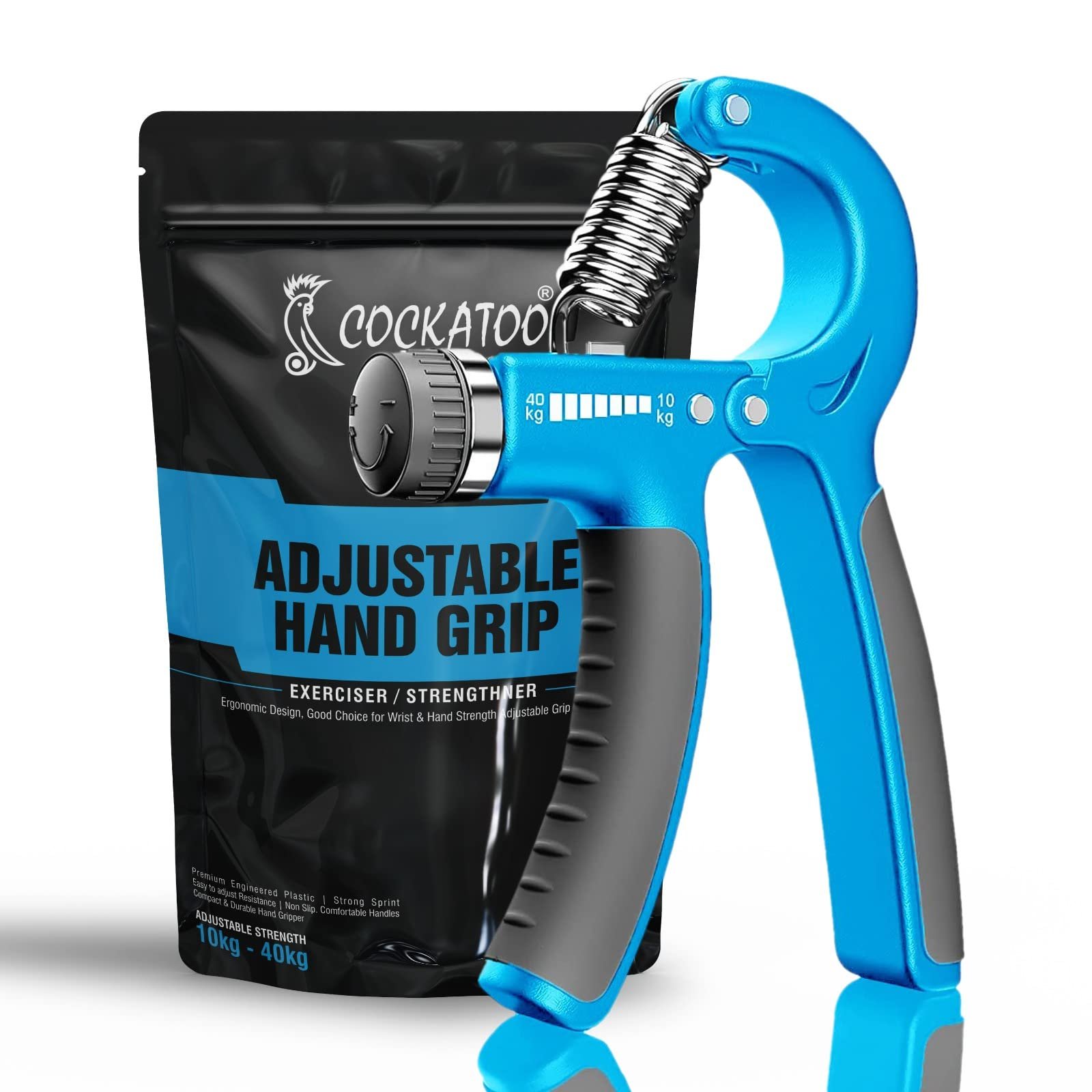 Cockatoo (10 KG – 40 Kg) Adjustable Hand Grip| Hand Gripper For Men & Women|Hand Grip Strengthener Rubber, Acrylonitrile Butadiene Styrene,Blue