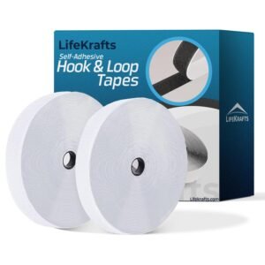LifeKrafts Self Adhesive Hook & Loop Tapes – Sticky Back Strong Glue, Back Mounting Fastener Tape | Organize Stationaries, Arts & Crafts Projects, Photo Frame, DIY Applications (10M x 25mm, White)