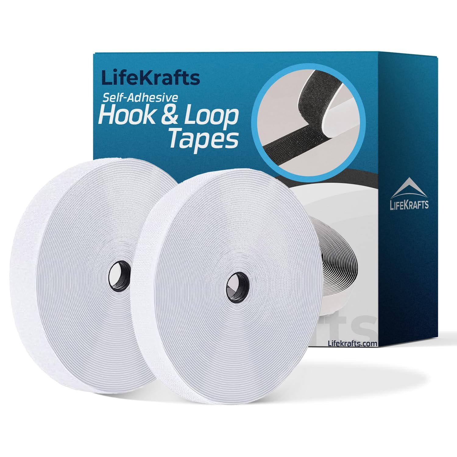 LifeKrafts Self Adhesive Hook & Loop Tapes – Sticky Back Strong Glue, Back Mounting Fastener Tape | Organize Stationaries, Arts & Crafts Projects, Photo Frame, DIY Applications (10M x 25mm, White)