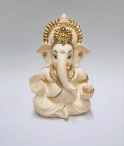 Gold Art India Peach Ivory Finish Ganesha Idol Car Dashboard IdolGanesha Murti Ganpati Idol for Home Decor Puja Lord Ganesh Statue Gift for Office Desk Puja Room Figurine 3.3″ inches