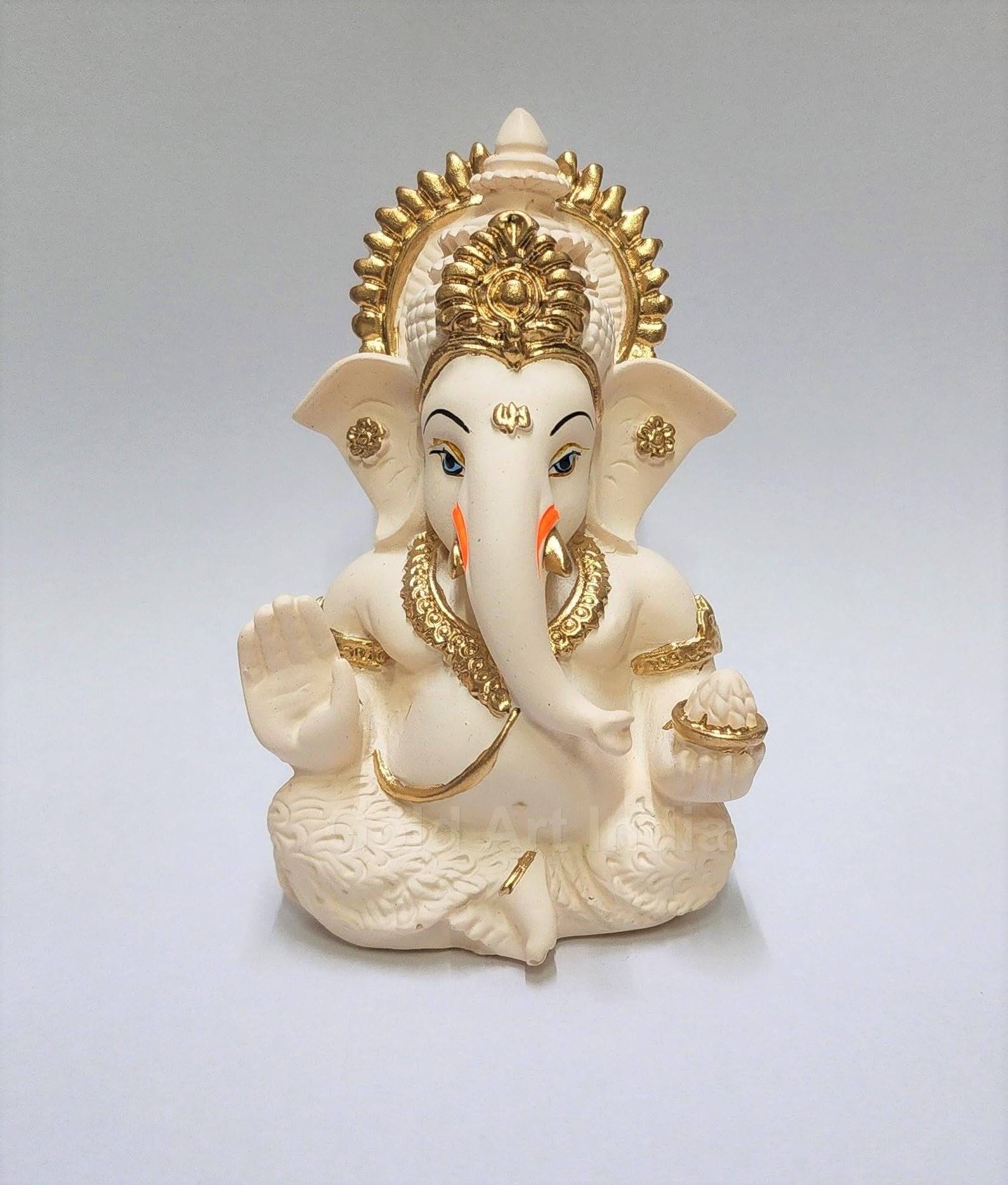 Gold Art India Peach Ivory Finish Ganesha Idol Car Dashboard IdolGanesha Murti Ganpati Idol for Home Decor Puja Lord Ganesh Statue Gift for Office Desk Puja Room Figurine 3.3″ inches