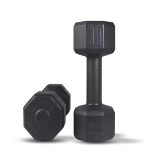 ARTINO 1Kg Pair Hexa PVC Dumbbells Set For Home Gym, Exercise & Fitness Dumbbell (Black) Fixed Weight Dumbbell (1Kg X 2PCS)