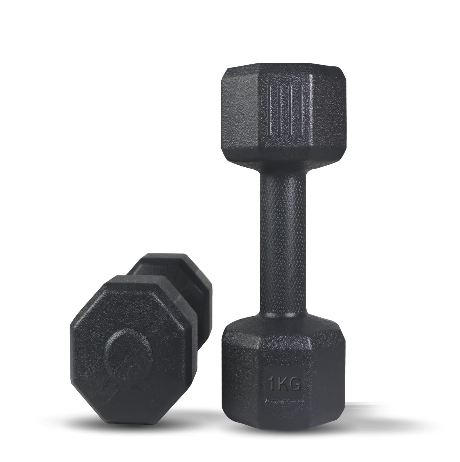 ARTINO 1Kg Pair Hexa PVC Dumbbells Set For Home Gym, Exercise & Fitness Dumbbell (Black) Fixed Weight Dumbbell (1Kg X 2PCS)