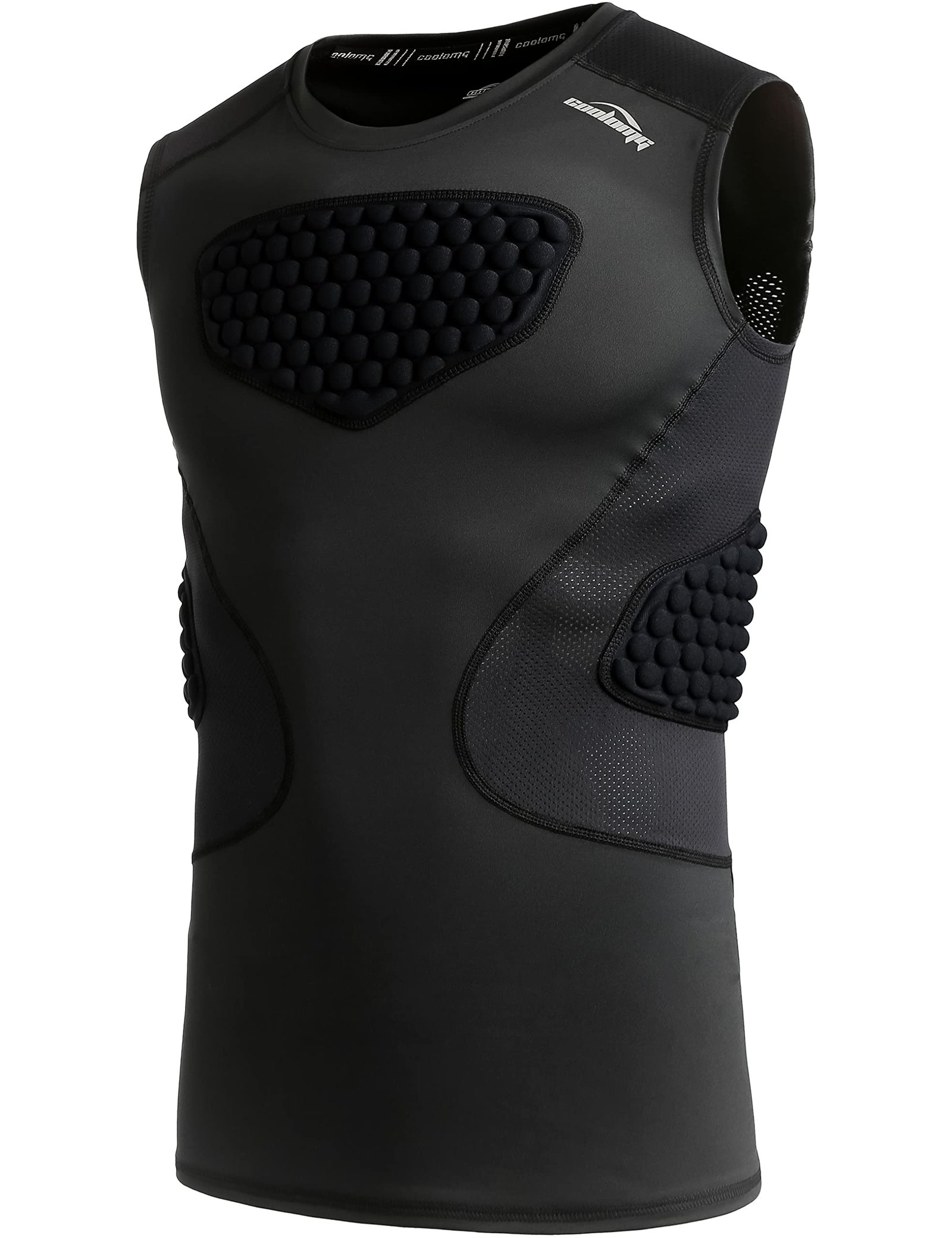 COOLOMG Boy’s Basketball Padded Shirt Chest Rib Protector Heart Guard Sternum Protection Compression Shirt Black XS
