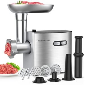 Electric meat grinder, stainless steel, 2000W max ETL approved meat grinder, machine with 3 grinding plates, 2 knives, storage cube kitsets, home kitchen use silver/black