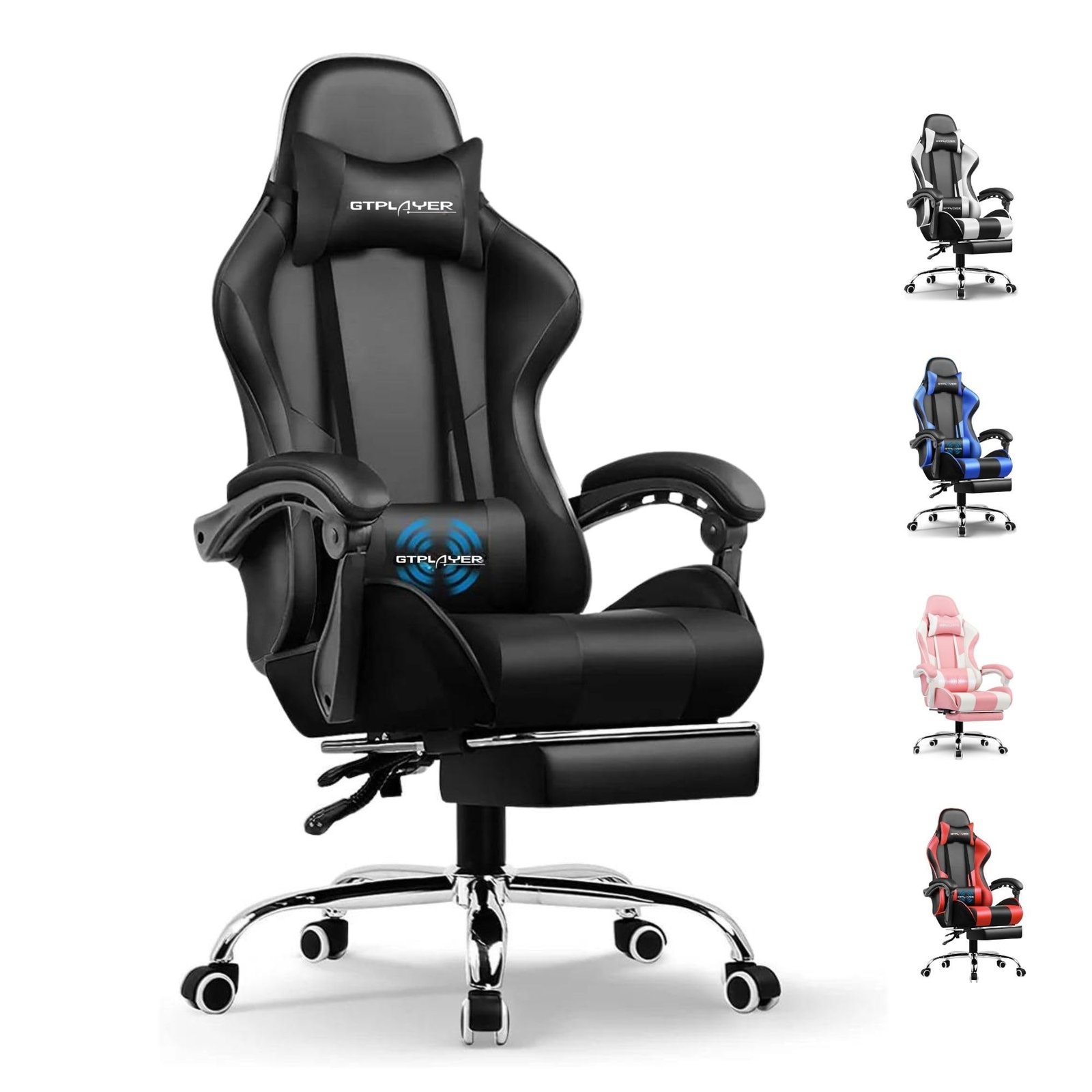GTPLAYER #1USA Ergonomic Gaming Chair with Massage Lumbar Cushion & Footrest, PU Leather Office Chair for Work, Study Chair for Home, Linked Armrests, Adjustable Headrest, 1 Year Warranty
