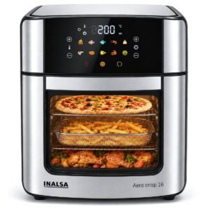 INALSA Air Fryer Oven|16L, 1800W|Stainless Steel Body12-in-1 Functions,Fry,Bake,Grill,Dehydrate,Roast& Reheat|10 Preset|Rotisserie & Convection|Dishwasher Safe Accessories|2Yr Warranty,Aero Crisp 16