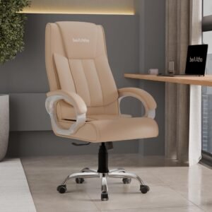 beAAtho® Berlin Orthopedic Boss Chair with 3-Years Warranty by beAAtho, Leatherette Executive Office Chair Ergonomic High- Back Chair-Cushioned Seat & Armrests, Metal Base. (Leatherette Peach)
