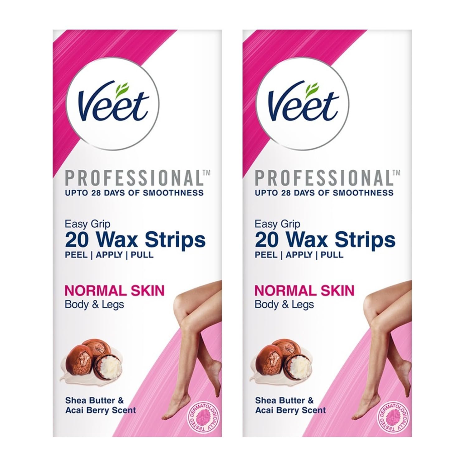 Veet Full Body Waxing Strips Kit – Normal Skin | 20 Strips (Pack of 2) | 20 Pre-Coated Wax Strips & 4 Perfect Finishing Wipes | 28 Days Smoothness | Arms, Underarms, Legs & Bikini area