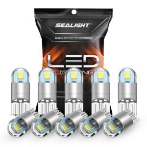 194 T10 LED Light Bulb 6000K White 168 2825 W5W 3030 SEALIGHT LED Chips Replacement Bulbs Error Free for Car Dome Map Door Courtesy License Plate Lights (Pack of 10)