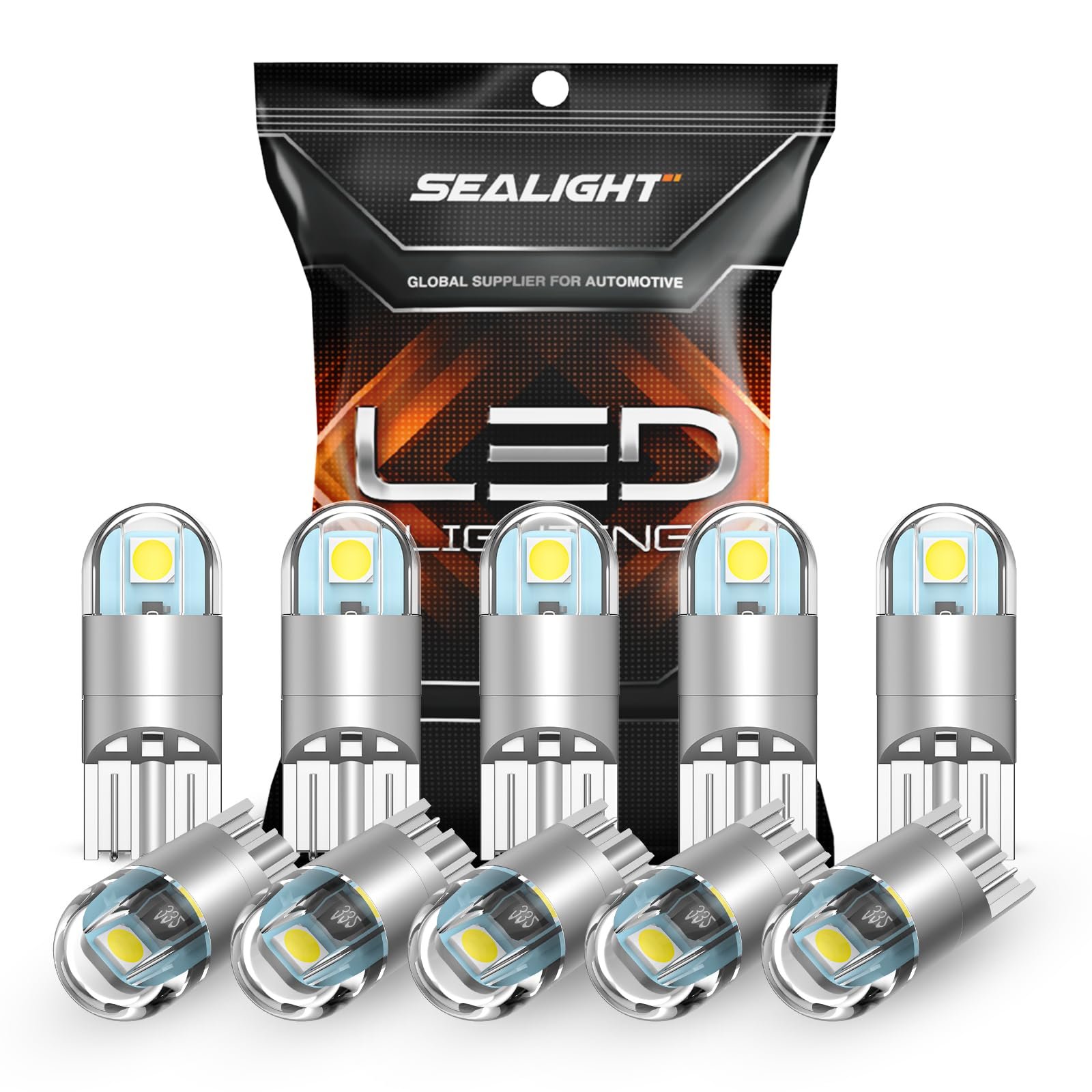 194 T10 LED Light Bulb 6000K White 168 2825 W5W 3030 SEALIGHT LED Chips Replacement Bulbs Error Free for Car Dome Map Door Courtesy License Plate Lights (Pack of 10)