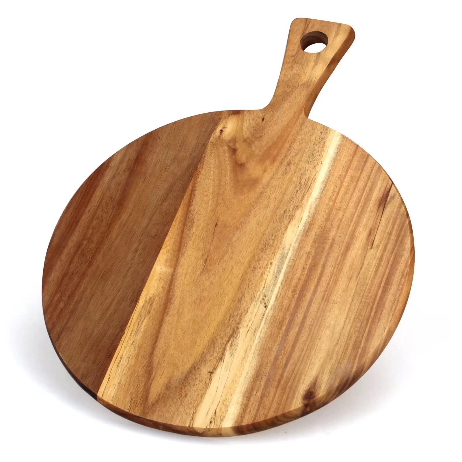 Ayiaren Best Acacia Wood Cutting Board with Handle Brown Wooden Chopping Board, Countertop, Round, For Meat Bread