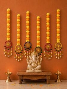 JH Gallery Marigold Latkan Toran, Plastic, Multicolour, 38 Inch, Pack of 6
