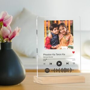 Giftplease Personalized Spotify Photo Frame with Scannable Song Code | Custom Acrylic Music Plaque with Wooden Stand | Spotify Gift for Couples, Friends, Birthday, Anniversary | 6 x 9 Inch