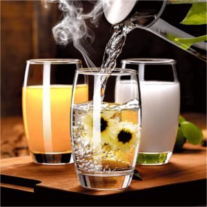 PrimeWorld European Barrel Plain 300 ml Clear Water Glasses Set of 6 pcs – Tall Drinking Glasses for- Water, Juice, Cold Drink, Mojito, Cocktail, Lead-Free, Perfect for Home, Restaurants and Parties
