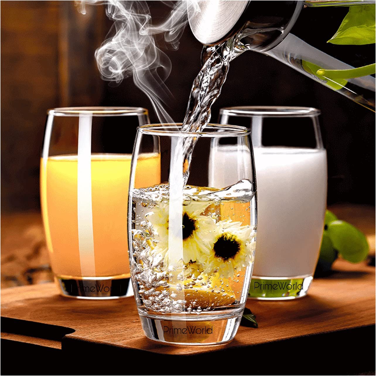 PrimeWorld European Barrel Plain 300 ml Clear Water Glasses Set of 6 pcs – Tall Drinking Glasses for- Water, Juice, Cold Drink, Mojito, Cocktail, Lead-Free, Perfect for Home, Restaurants and Parties