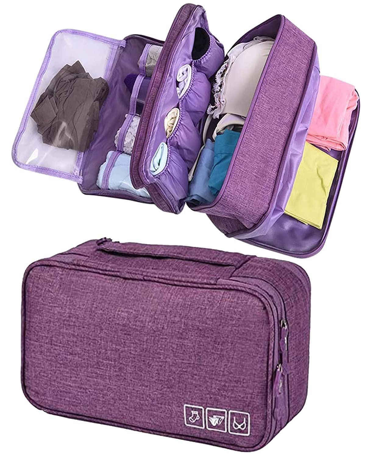 Seagull flight of fashion Polyester 3 Layer Lingerie Organizer Bag, Travel Pouch For Storage Of Bra, Underwear, Innerwear, Cosmetics, Toiletry For Women – 28 X 15 X 13 Cm – Purple