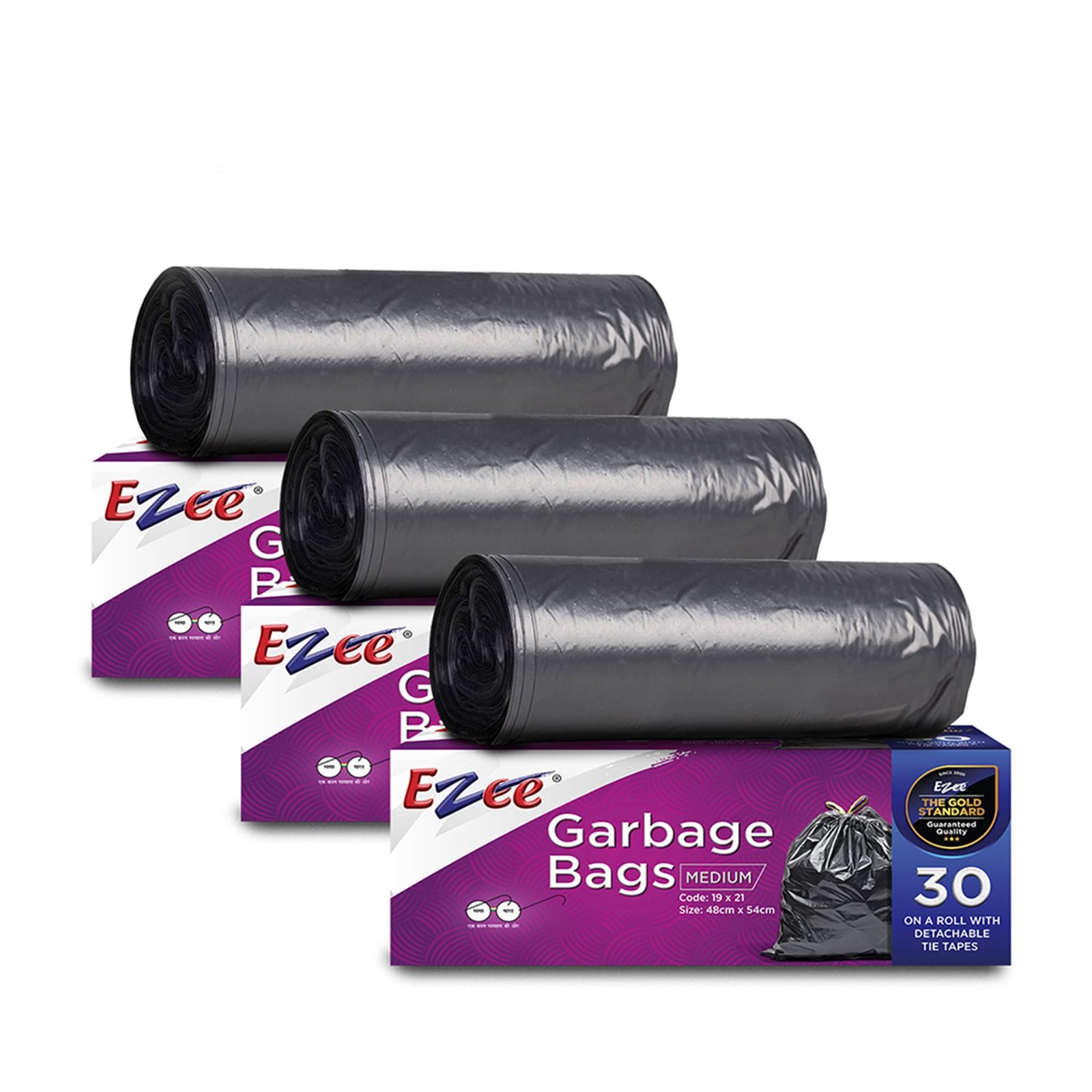 Ezee Live Life Ezee Way Black Garbage Bags for Dustbin|90 Pcs|Medium 19 X 21 Inches|30 Pcs X Pack of 3, 3 count