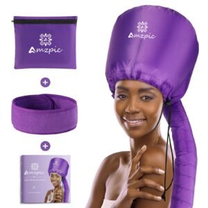 Bonnet Hood Hair Dryer Attachment – Soft, Adjustable Extra Large Bonnet Hair Dryer for Speeds Up Drying Time at Home, Easy to Use for Styling, Curling and Deep Conditioning (Purple)