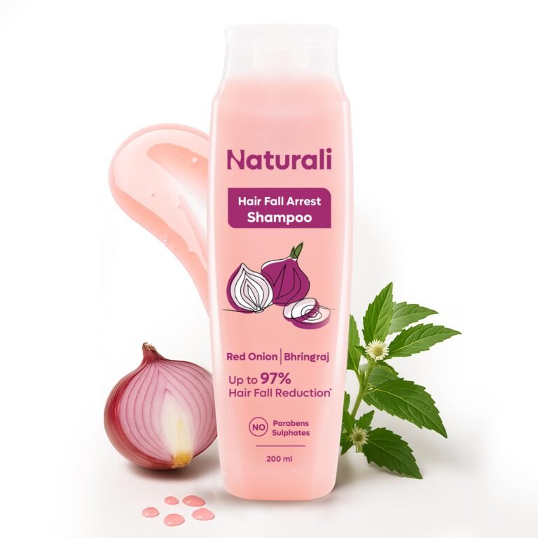 Naturali Hairfall Arrest Shampoo with Red Onion & Bhringraj | Controls Hairfall | Paraben and Sulphate Free | Hairfall Shampoo for Men & Women | 200 ml