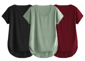 Fabricorn Combo of Three Cotton V-Neck Up Down Short Sleeve Tshirt for Women (Pack of 3)