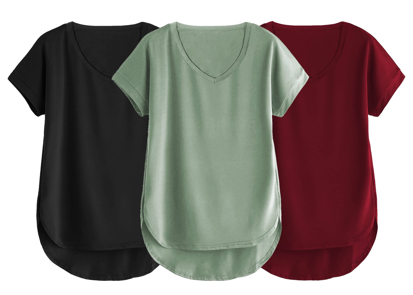 Fabricorn Combo of Three Cotton V-Neck Up Down Short Sleeve Tshirt for Women (Pack of 3)